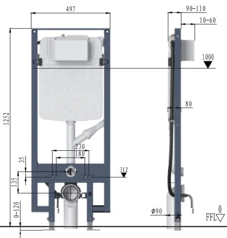 Két nước bồn cầu âm tường Aquatiz G3008