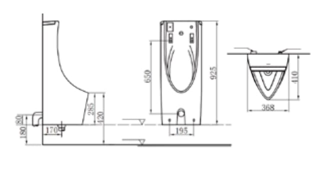 Bản vẽ kỹ thuật Tiểu Nam Cảm Ứng Đặt Sàn Jomoo J13050-1D/31Z-I011