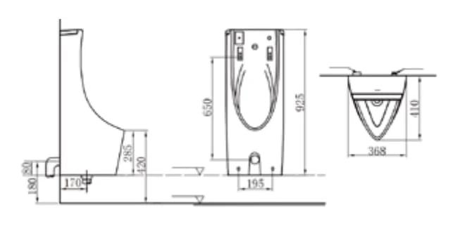 Bản vẽ kỹ thuật Tiểu Nam Cảm Ứng Đặt Sàn Jomoo J13050-1D/31Z-I011