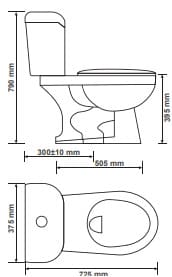 Bản vẽ bồn vệ sinh 2 khối Primier P13-002-WH Thái Lan