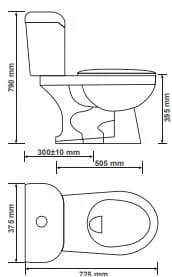 Bản vẽ bồn vệ sinh 2 khối Primier P13-002-WH Thái Lan