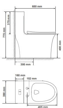 Bản vẽ bồn vệ sinh 1 khối Primier P11-S11304-WH Thái Lan