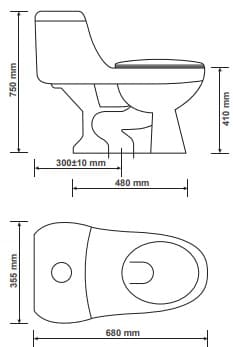 Bản vẽ bồn vệ sinh 1 khối Primier P11-002-WH Thái Lan