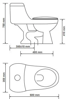 Bản vẽ bồn vệ sinh 1 khối Primier P11-002-WH Thái Lan