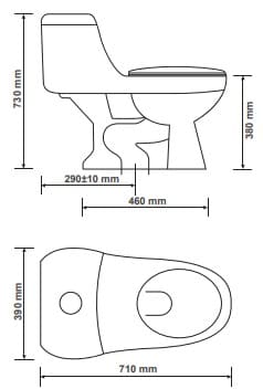 Bản vẽ bồn vệ sinh 1 khối Primier P11-003-WH Thái Lan