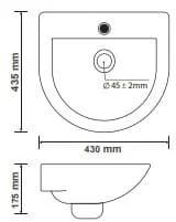 Bản vẽ chậu rửa mặt treo tường Premier P05-001-WH