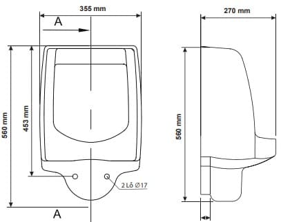 Bản vẽ tiểu treo tường Premier P13-001-WH