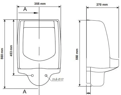 Bản vẽ tiểu treo tường Premier P13-001-WH