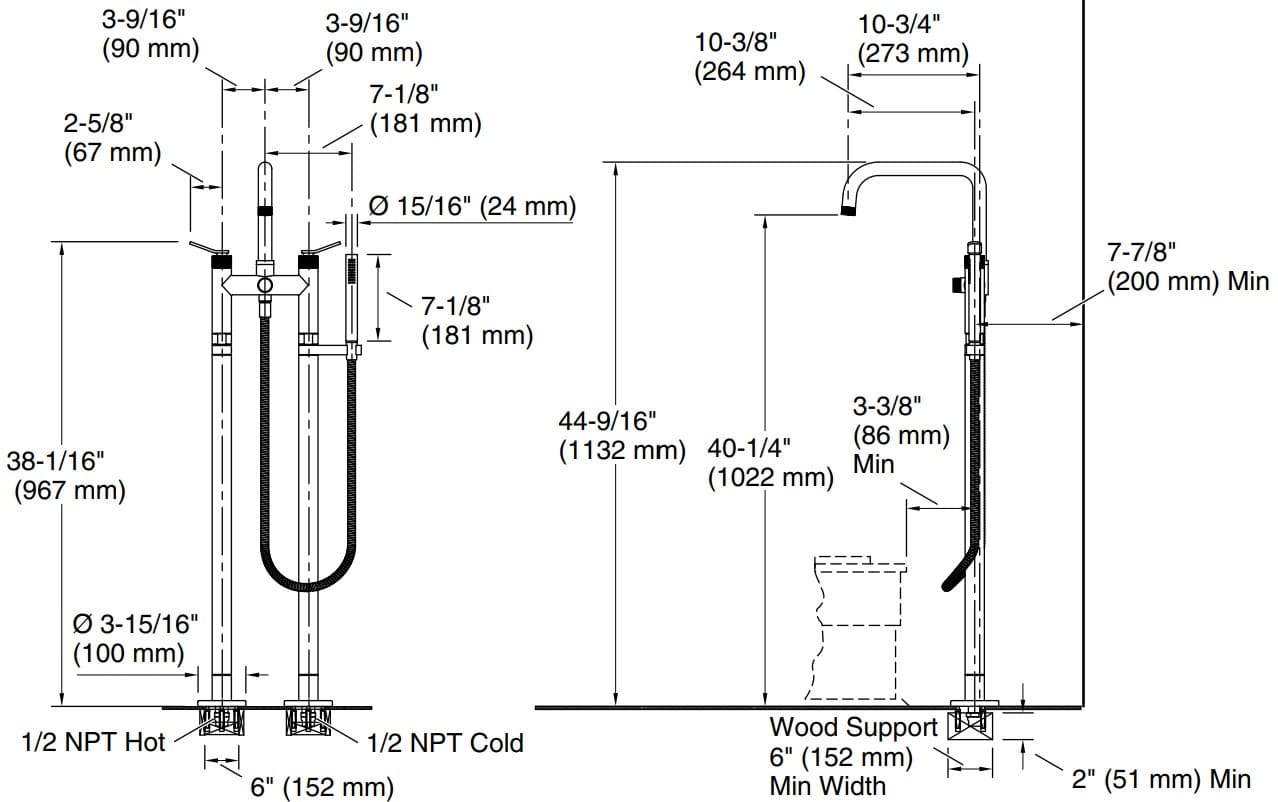 Bản vẽ vòi bồn tắm gắn sàn Kallista P32832