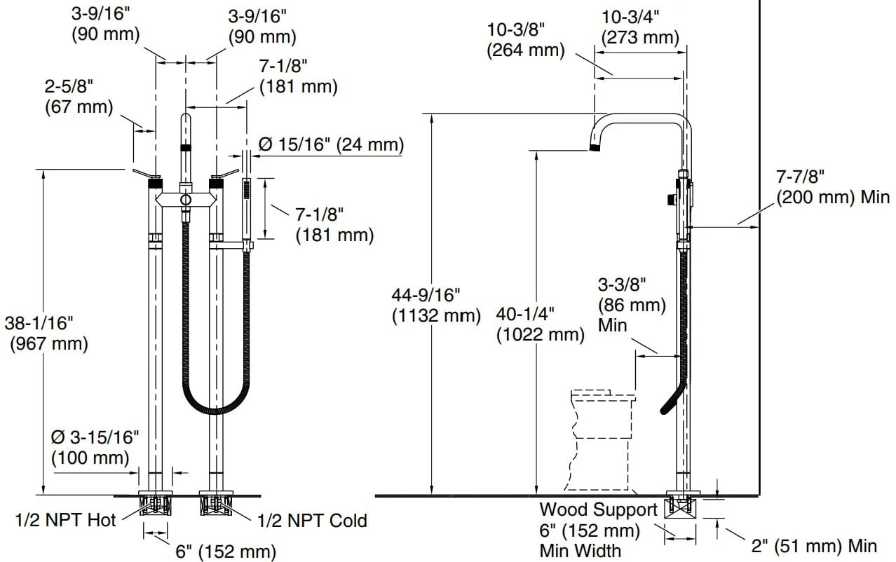 Bản vẽ vòi bồn tắm gắn sàn Kallista P32832