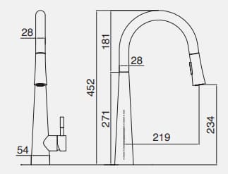 Bản vẽ kỹ thuật vòi chậu rửa bát dây rút Kluger KLF0009S