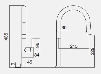 Bản vẽ kỹ thuật vòi chậu rửa bát dây rút Kluger KLF0010C