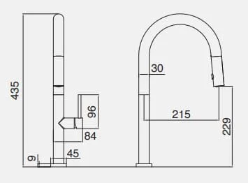 Bản vẽ kỹ thuật vòi chậu rửa bát dây rút Kluger KLF0010C