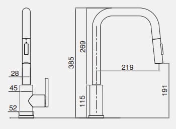Bản vẽ kỹ thuật vòi chậu rửa bát dây rút Kluger KLF0011C