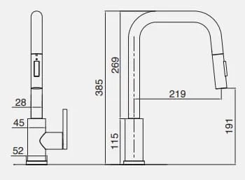 Bản vẽ kỹ thuật vòi chậu rửa bát dây rút Kluger KLF0011C
