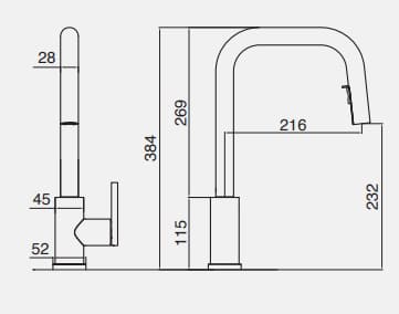 Bản vẽ kỹ thuật vòi chậu rửa bát dây rút Kluger KLF0015C