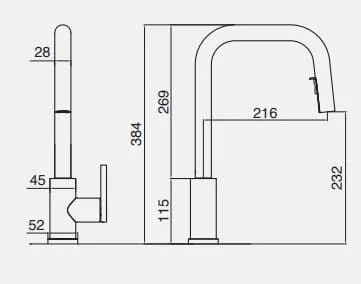 Bản vẽ kỹ thuật vòi chậu rửa bát dây rút Kluger KLF0015C