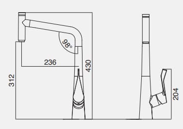 Bản vẽ kỹ thuật vòi chậu rửa bát dây rút Kluger KLF0016B