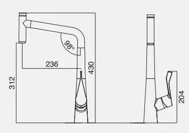 Bản vẽ kỹ thuật vòi chậu rửa bát dây rút Kluger KLF0016B
