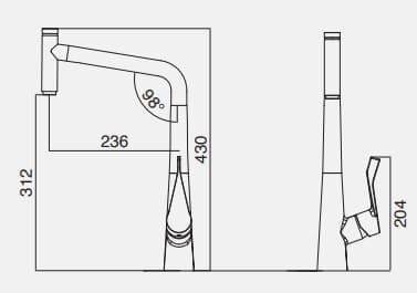 Bản vẽ kỹ thuật vòi chậu rửa bát dây rút Kluger KLF0016C