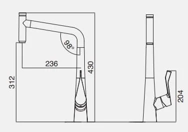 Bản vẽ kỹ thuật vòi chậu rửa bát dây rút Kluger KLF0016C