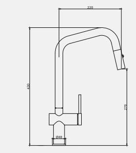 Bản vẽ kỹ thuật vòi chậu rửa bát dây rút Kluger KLF0019C