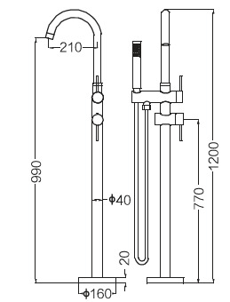 Bản vẽ kỹ thuật vòi bồn tắm Mowoen ALIN FB0001G