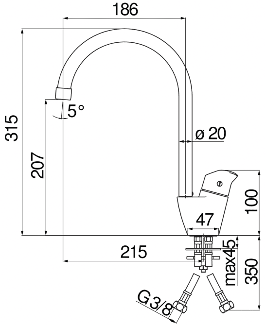 Bản vẽ vòi Nobili NB188 Ý
