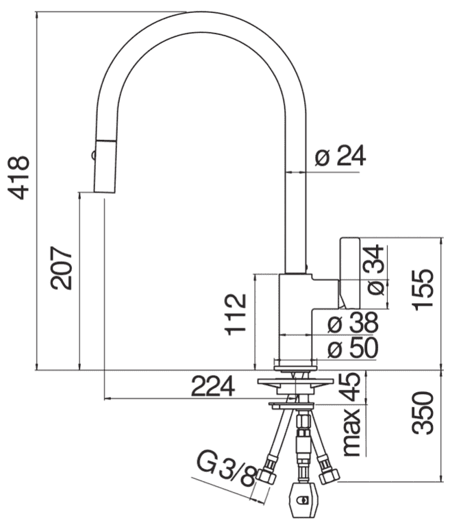 Bản vẽ vòi bếp Italy NB205