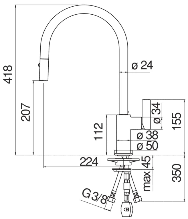 Bản vẽ vòi bếp Italy NB205
