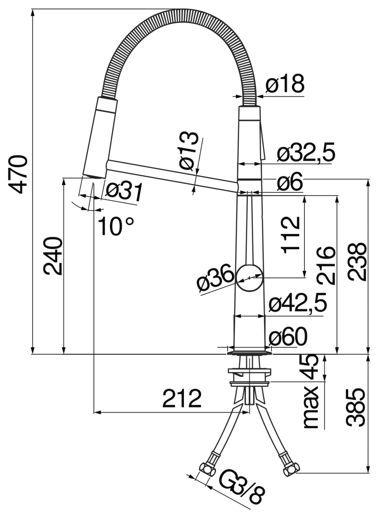 Bản vẽ vòi rửa bát nối dài Nobili Lavante NB303