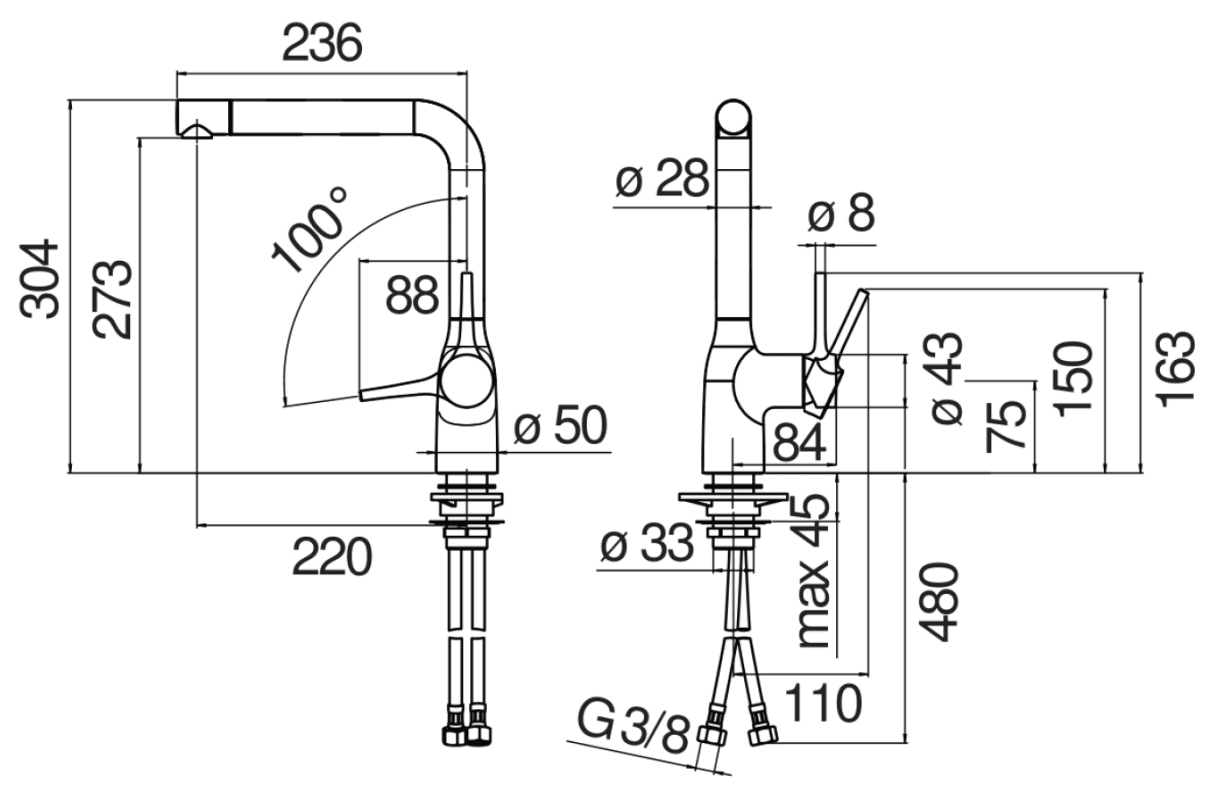 Bản vẽ kỹ thuật vòi rửa bát Nobili NB217B Mania