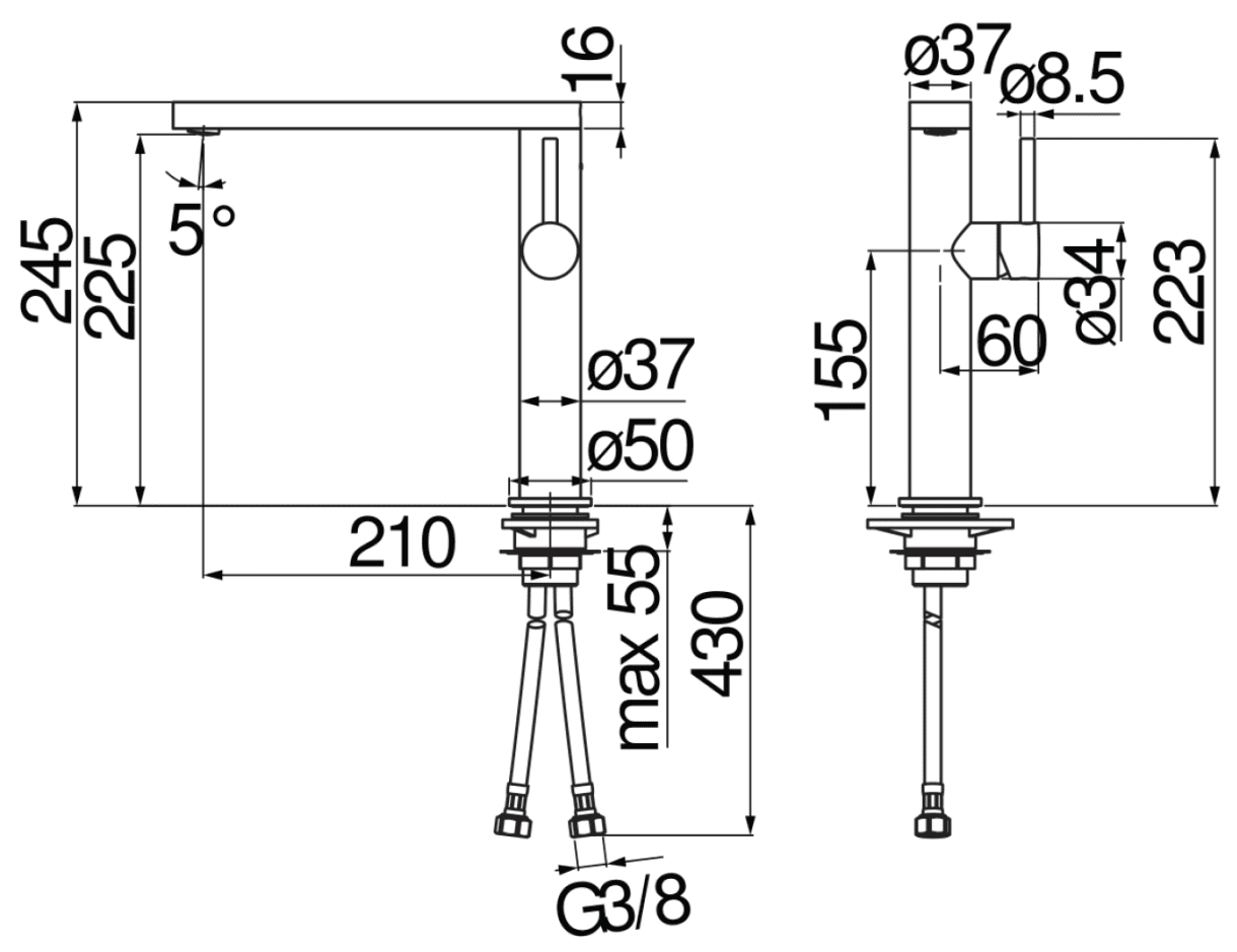 Bản vẽ vòi bếp nóng lạnh Nobili NB218B