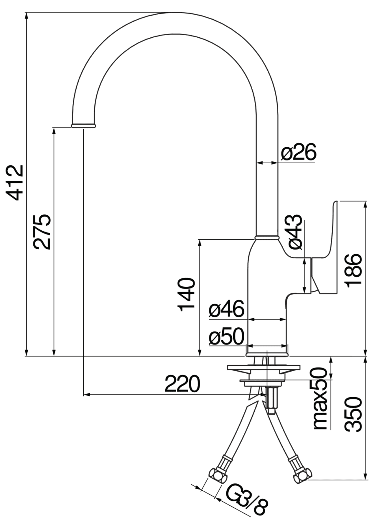 Bản vẽ vòi bếp rút Nobili NB132 Ý