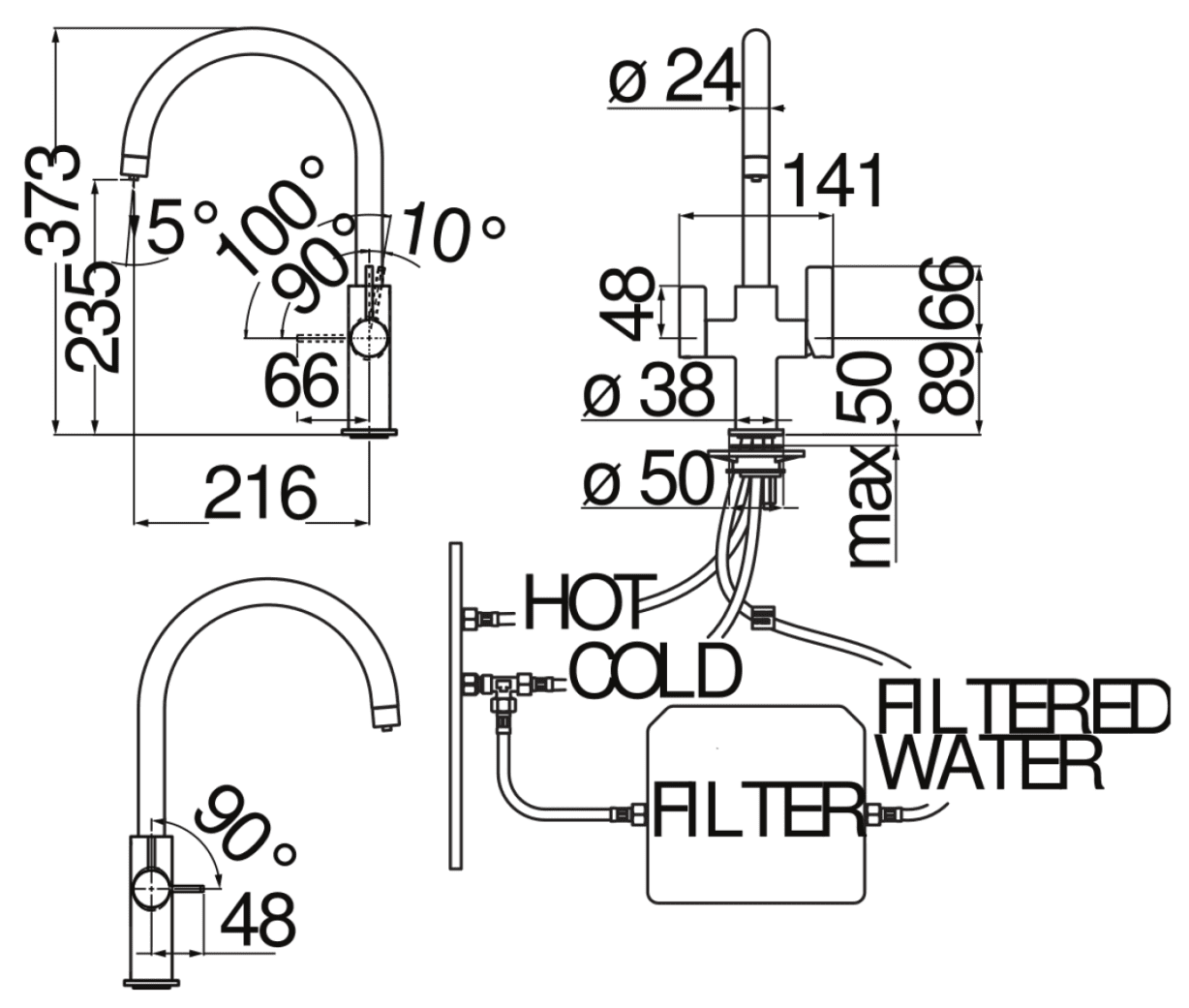 Bản vẽ vòi bếp rút Nobili NB164 Ý