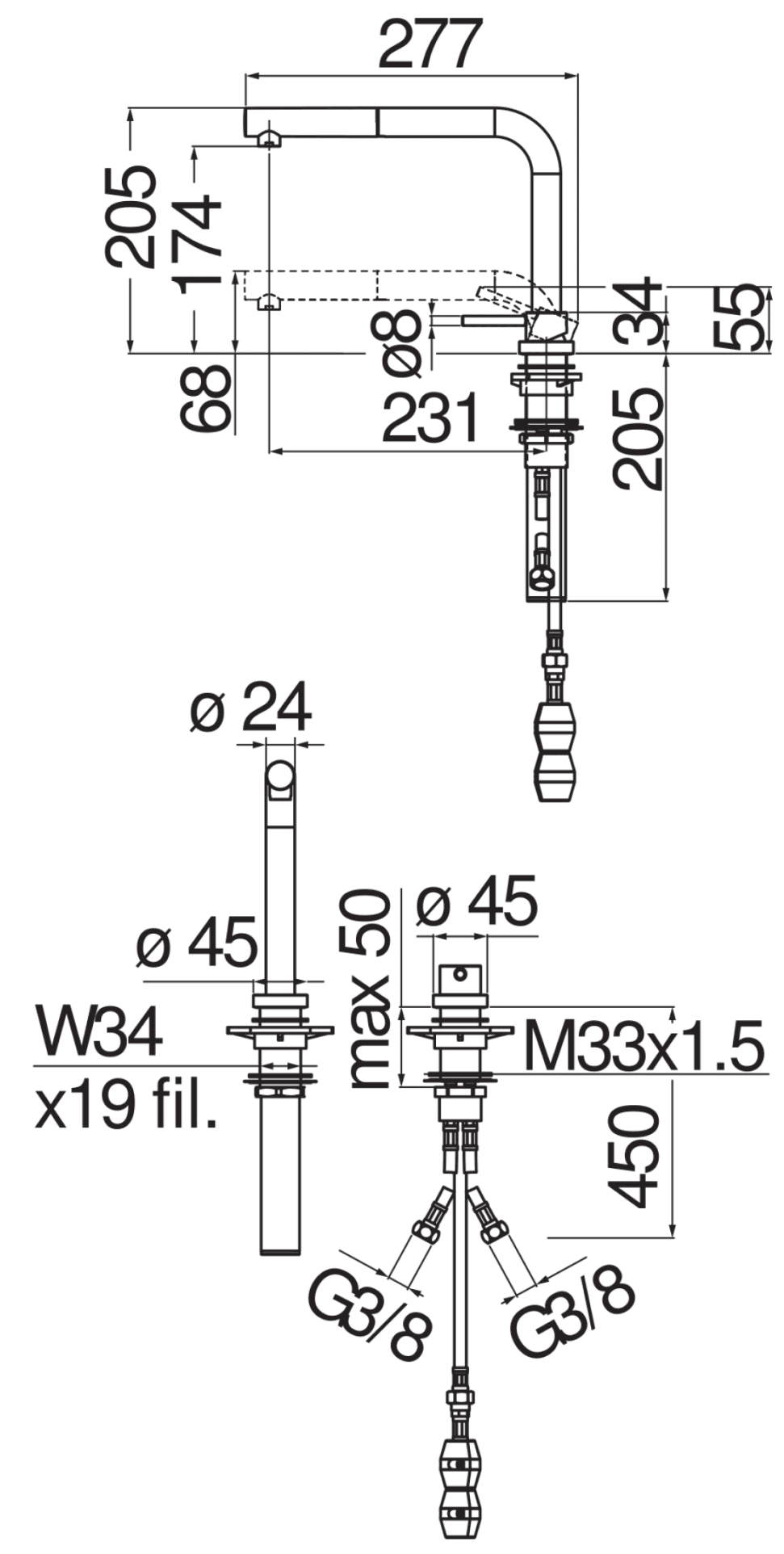 Bản vẽ vòi bếp rút Nobili NB242 Ý