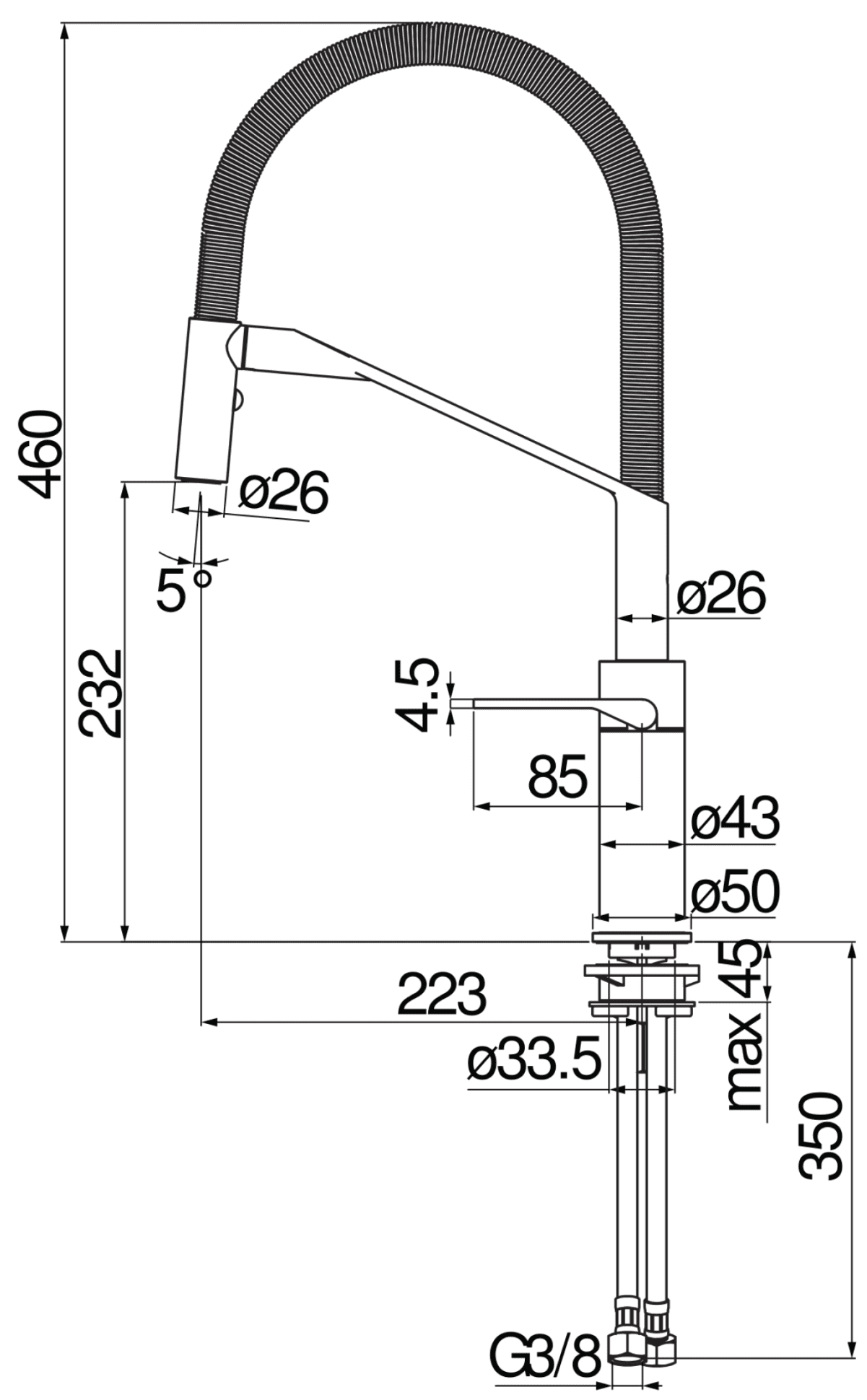 Bản vẽ vòi rửa bát Nobili Heron NB228