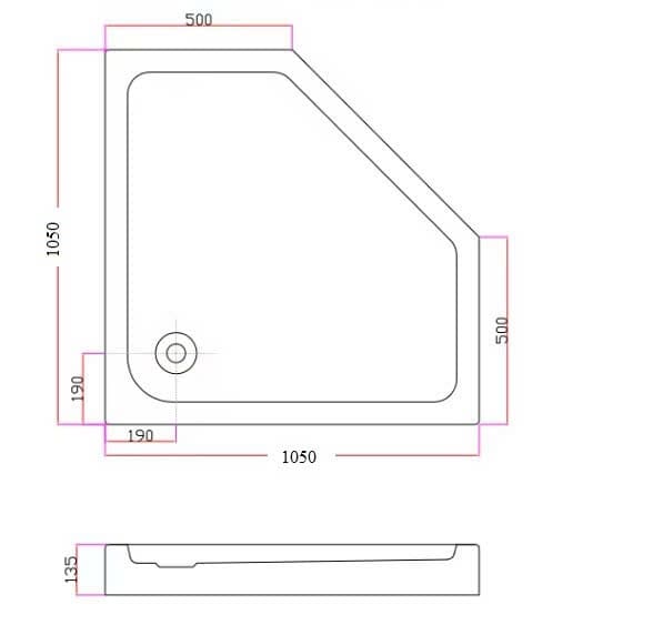 Bản vẽ kỹ thuật khay tắm đứng góc Miken KTD9090 (900x900x135mm)