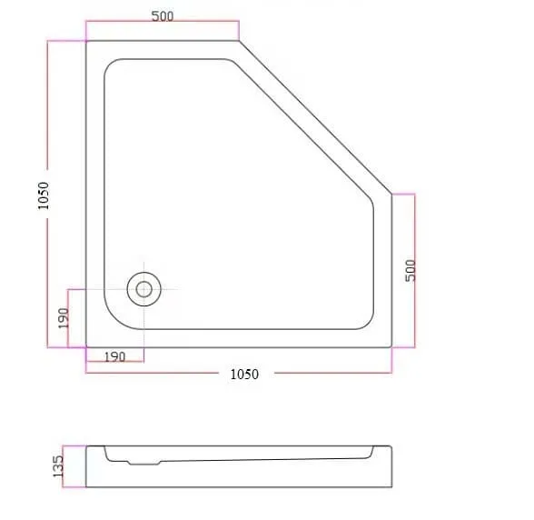 Bản vẽ kỹ thuật khay tắm đứng góc Miken KTD9090 (900x900x135mm)