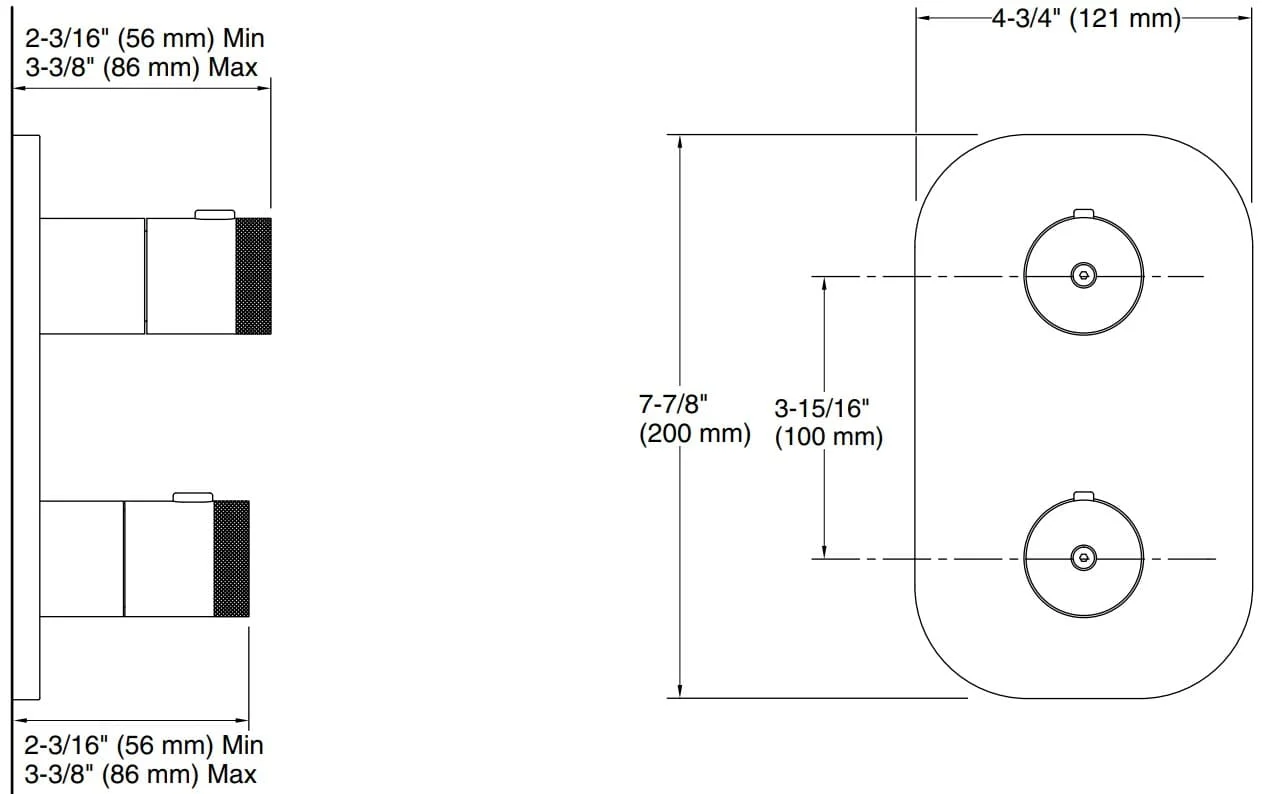 Bản vẽ bộ điều chỉnh âm tường Kallista P33494