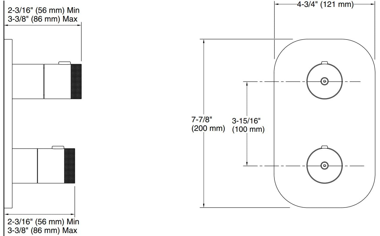 Bản vẽ bộ điều chỉnh âm tường Kallista P33495