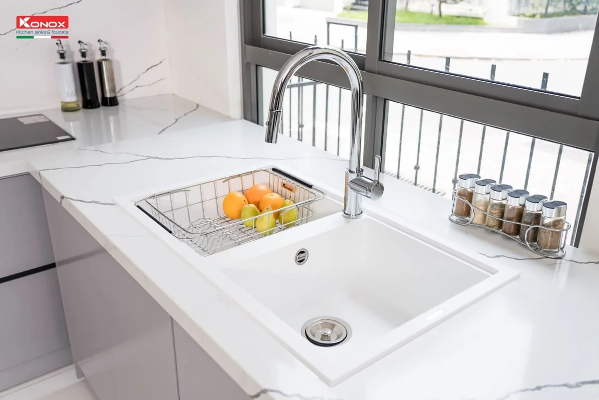 Chậu rửa bát 2 hố Konox Phoenix Smart 860-White Silver