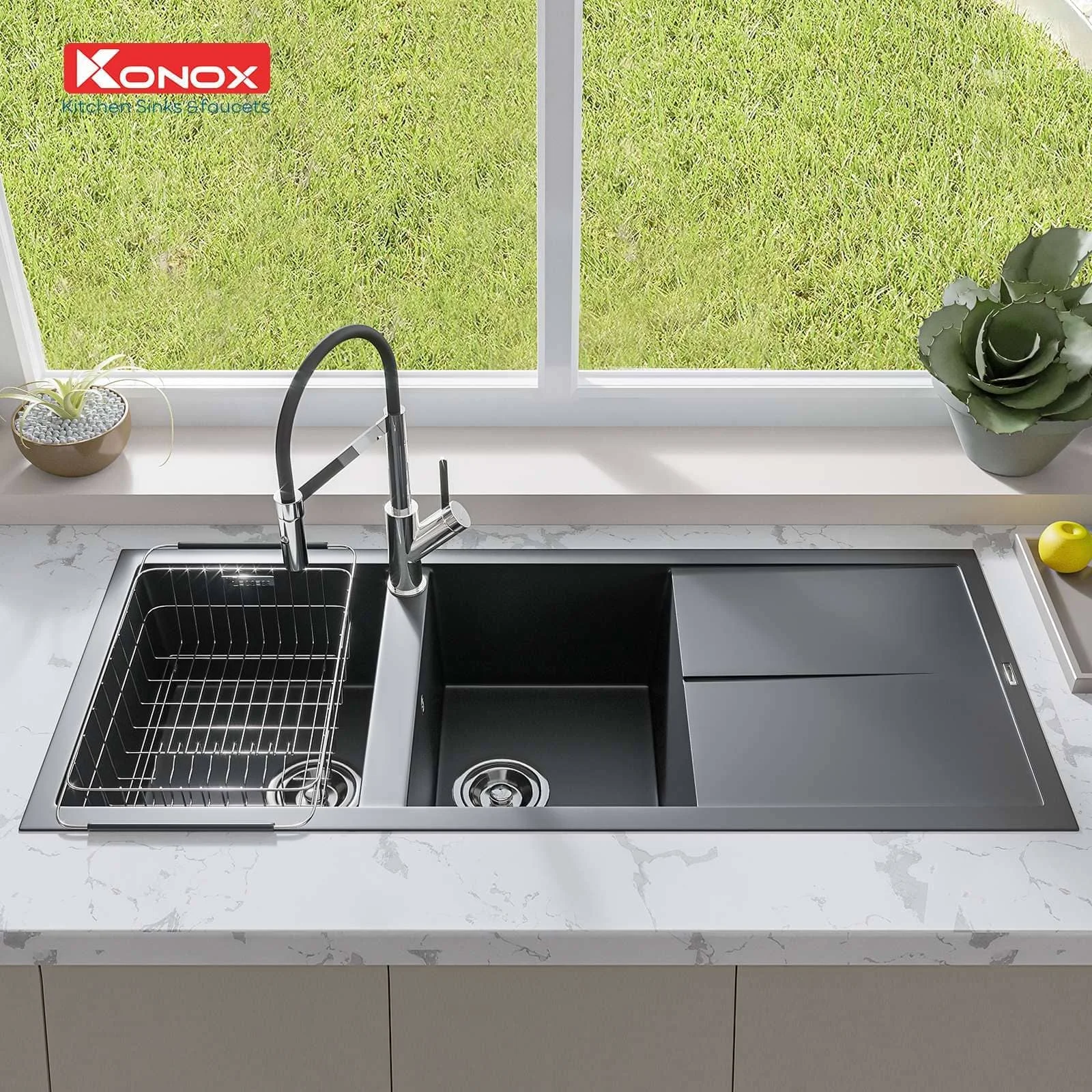 Chậu rửa bát 2 hố Konox Phoenix Smart 860-Black
