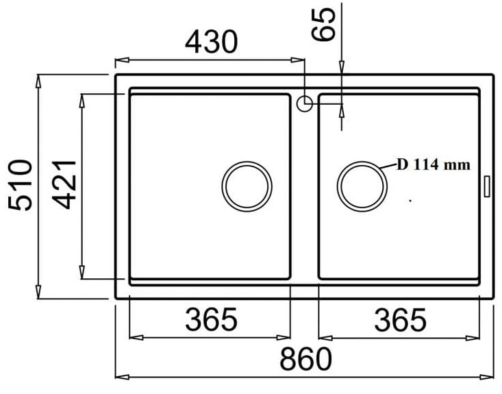 Bản vẽ kỹ thuật chậu rửa bát 2 hố Konox Phoenix Smart 860-Black