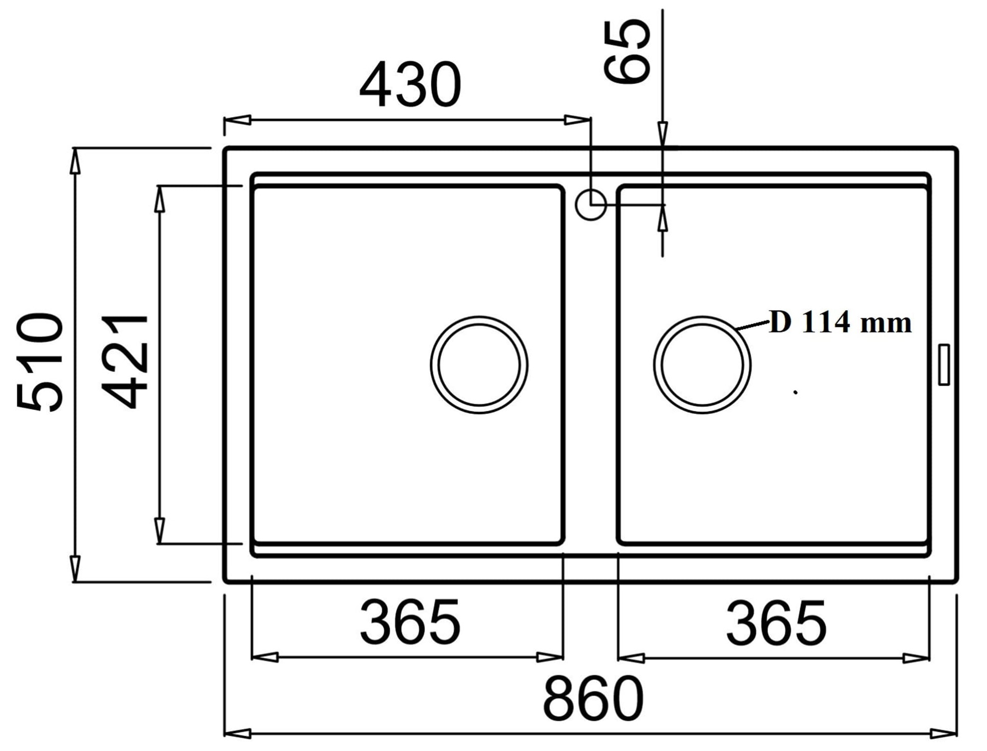 Bản vẽ kỹ thuật chậu rửa bát 2 hố Konox Phoenix Smart 860-Grey