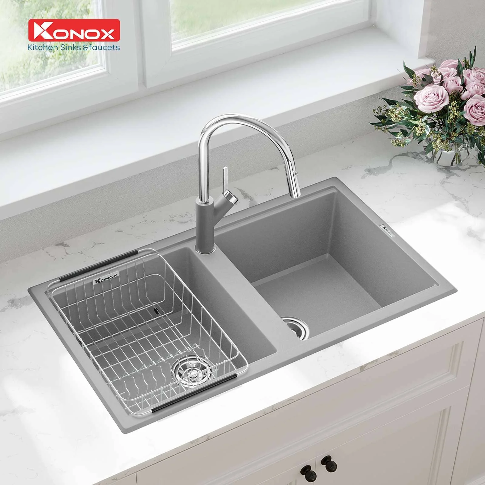 Chậu rửa bát 2 hố Konox Phoenix Smart 860-Grey