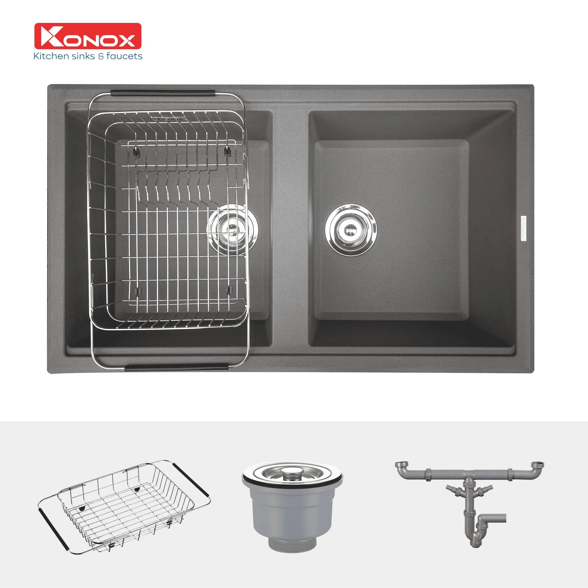 Chậu rửa bát 2 hố Konox Phoenix Smart 860-Grey