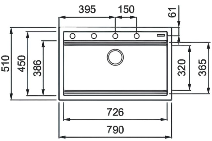 Bản vẽ kỹ thuật chậu rửa bát 1 hố Konox Terra 790S Black