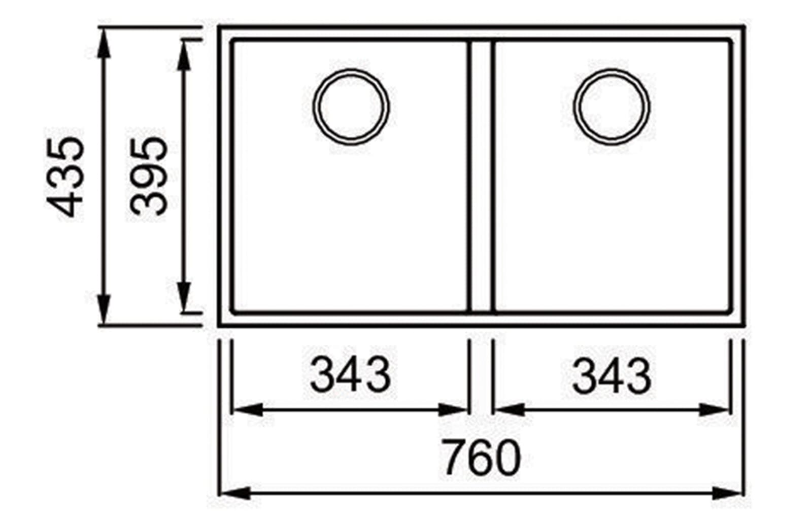 Bản vẽ kỹ thuật chậu rửa bát 2 hố Konox Veloci 760D-Black