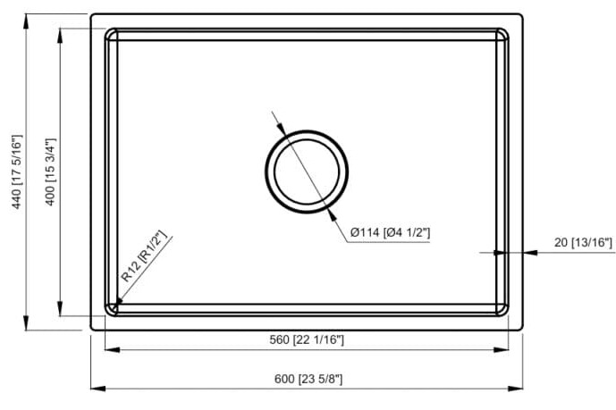 Bản vẽ kỹ thuật chậu rửa bát 1 hố Konox KN6044SU Dekor